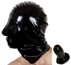 latex fetish hood with internal gag