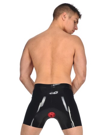 latex bermuda shorts with rear condom sheath