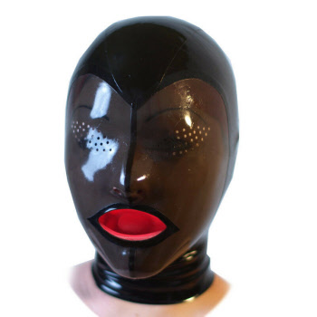latex hood with condom mouth and eye perforations