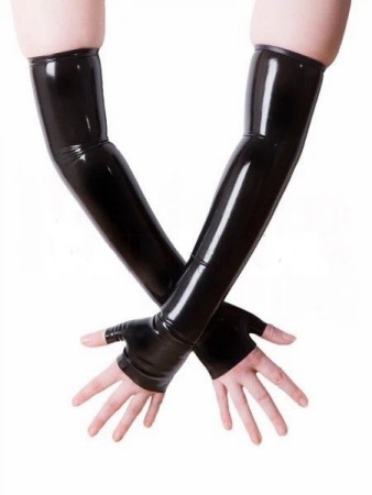 latex fingerless elbow gloves