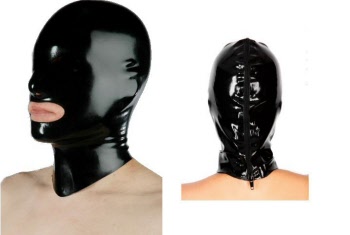 latex zipper hood nose mouth openings