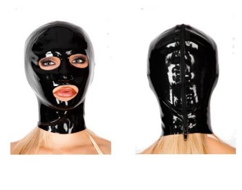 panelled latex hood with zipper
